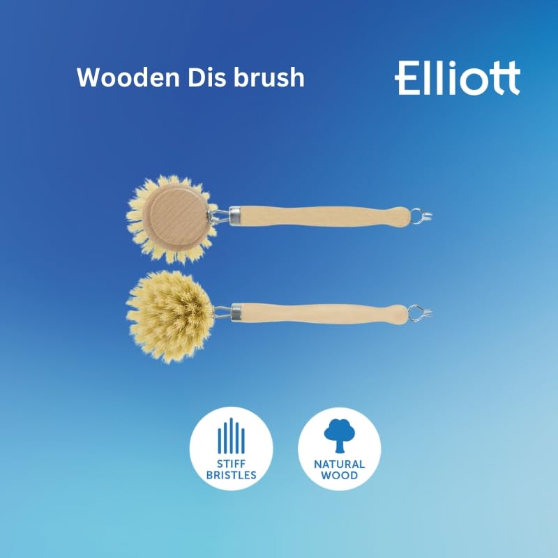 Elliott Wooden Dish Brush with Natural Tampico Fibres - Long Handle, Replaceable Head 7