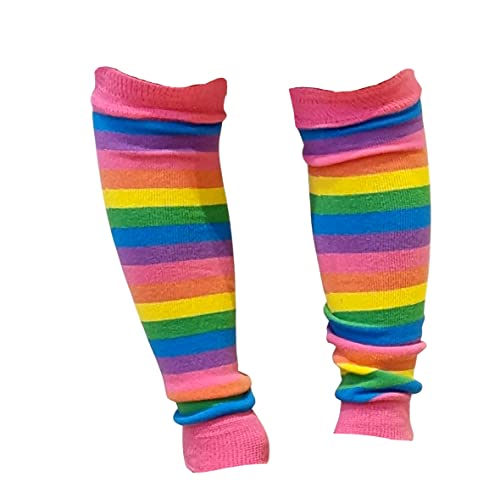Rainbow Stripe Leg Warmers - Red & Pink (6 months to 5 years)