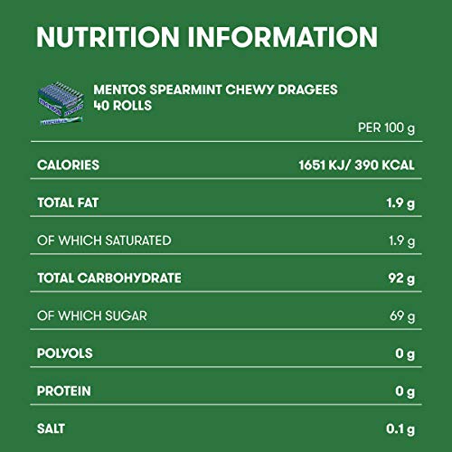 Mentos Spearmint Soft Mints - Refreshing Chewy Sweets with Natural Colours, Vegetarian Friendly - 40 Rolls
