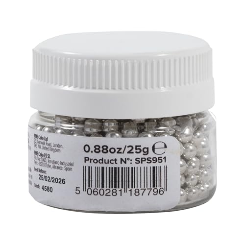 PME Silver Sugar Pearls - Edible Cake Decorations (25g, 4mm)
