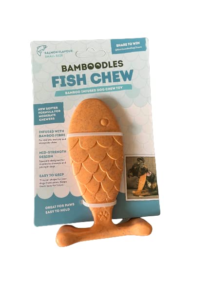 Bamboodles Dog Chew Toy - Medium Size | Salmon Flavour | Durable Bamboo & Nylon Stick