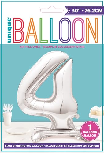 Majestic Silver Number 4 Foil Balloon - Elegant Standalone Party Decor for Milestone Celebrations