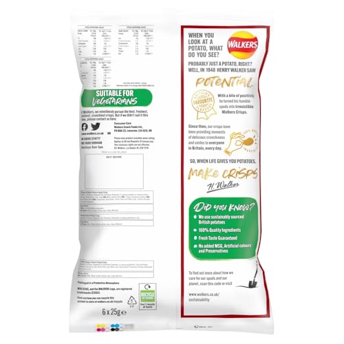 Walkers Classic Variety Crisps 6x25g Multipack - Cheese & Onion, Ready Salted, Salt & Vinegar 7