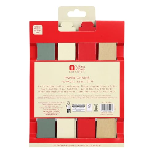 Talking Tables 100 x Paper Chains 6.5m - Recyclable Christmas Craft Decoration for Kids & Families 8