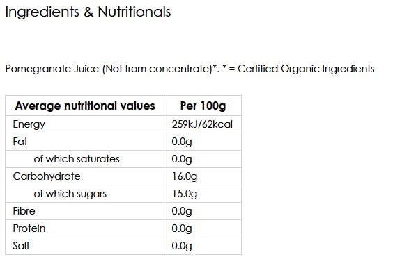 Biona Organic Pomegranate Juice - Pure & Not From Concentrate | 200ml
