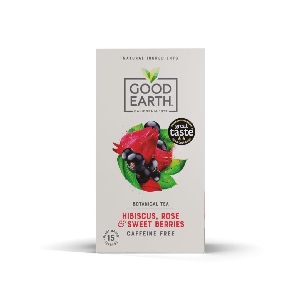 Good Earth Tea Co. Hibiscus, Sweet Berries & Rose Herbal Tea Bags - 15 Count, Naturally Caffeine Free