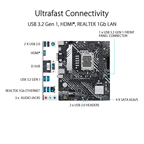 ASUS Prime B660M-K D4 Intel B660 LGA 1700 mATX Motherboard with PCIe 4.0, Dual M.2 Slots, and Enhanced Cooling