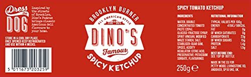 Dino's Famous Brooklyn Burner Spicy Ketchup - Bold & Fiery Smoky Ketchup for Hot Dogs, Fries & BBQ - 250g Bottle
