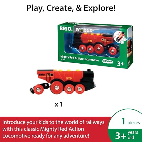 BRIO World Mighty Red Action Lokomotive, batteriebetriebener Zug für Kinder ab 3 Jahren – kompatibel mit allen BRIO Eisenbahnsets und Zubehör