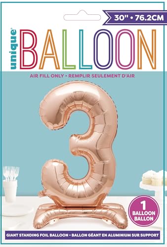 Rose Gold Foil Number 3 Balloon - 76cm Free-Standing Party Decor for Milestone Events