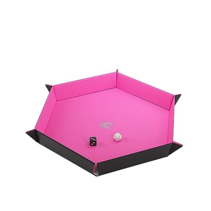 Gamegenic Magnetic Dice Tray - Hexagonal Reversible Dice Tray for Board Games, Black/Pink