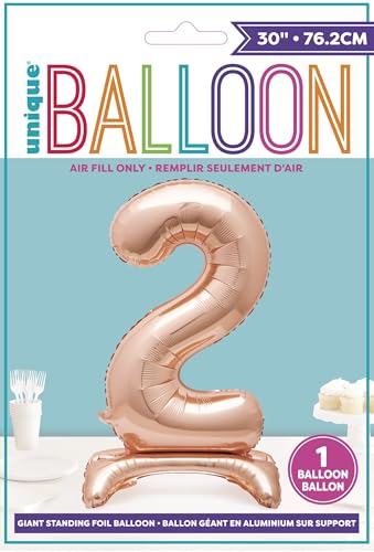 Rose Gold Foil Number 2 Balloon - 76cm Free-Standing Party Decor