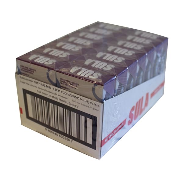Sula Sugar Free Liquorice Drops Boiled Sweets - 14 Pack, 42 g Each