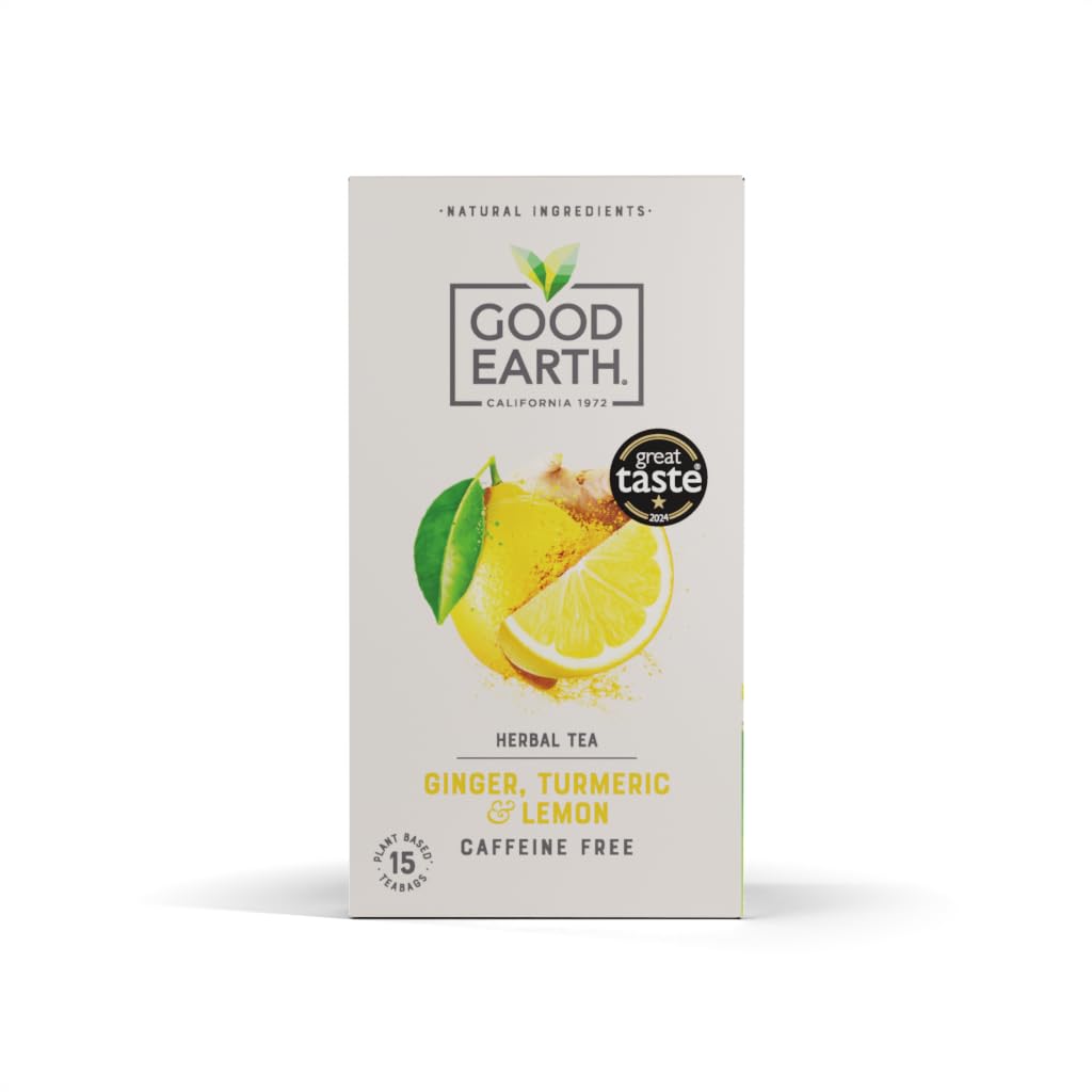 Good Earth Tea Co. Ginger, Turmeric and Lemon Herbal Tea - 15 Bags | Caffeine Free