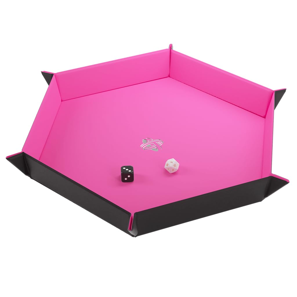 Gamegenic Magnetic Dice Tray - Reversible Black/Pink Hexagonal Design | Compact Transport