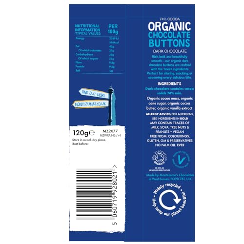 Montezuma Organic 74% Cocoa Dark Chocolate Buttons, Gluten Free, 120g 3