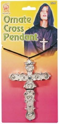 Smiffys Adult Unisex Ornate Cross Pendant, Silver, One Size, 21291 1