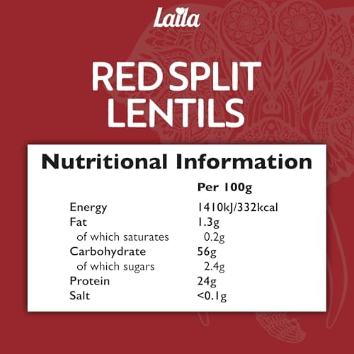 LAILA Red Split Lentils - 2kg Pack | Rich in B Vitamins & Fibre | Cooks in 15-20 Mins