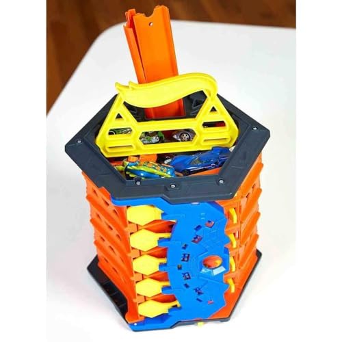 Hot Wheels Roll Out Raceway Track Set with Storage Bucket and 5-Lane Racetrack (GYX11)