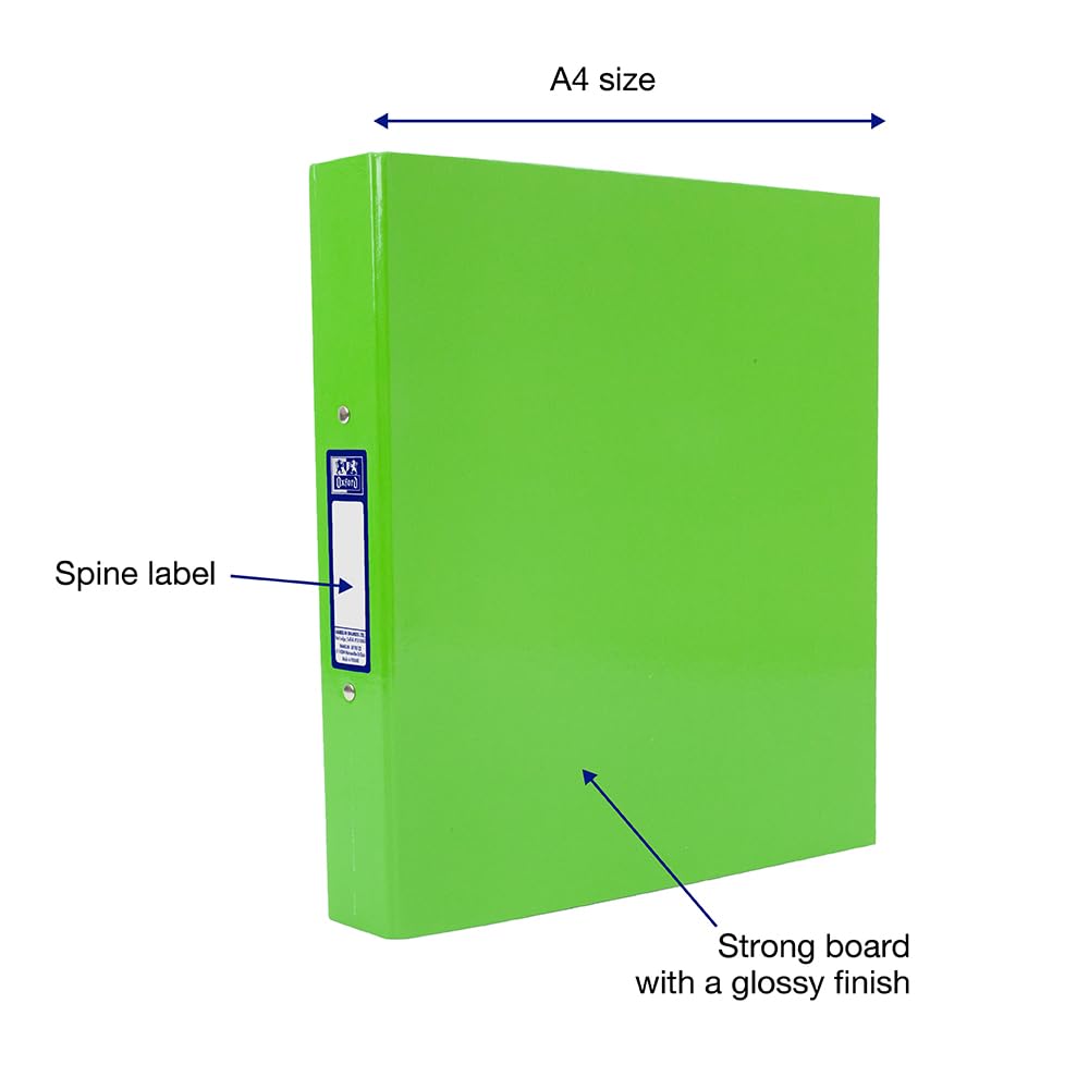Oxford Premium A4 Ring Binder, Light Green Single Folder, 25mm Capacity, La 2