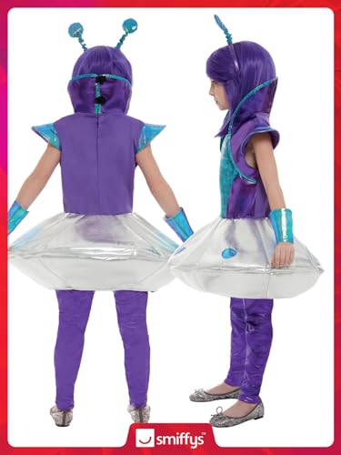 Smiffys Alien Girl Costume Set [Silver Dress, Leggings, Wrist Cuffs & Headband] - Kids Fancy Dress