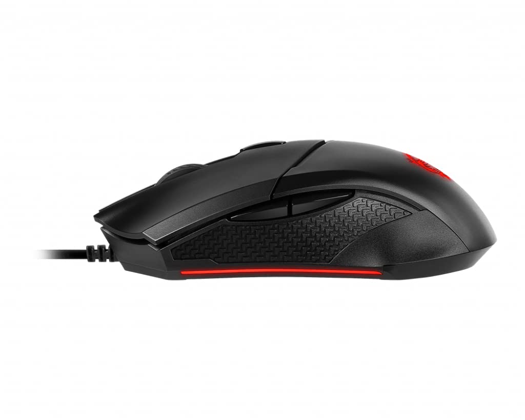 MSI Clutch GM08 Gaming Mouse - 4200 DPI Optical Sensor, Adjustable Weight, 6-Button Symmetrical Design, Red LED, 92g - Wired 3