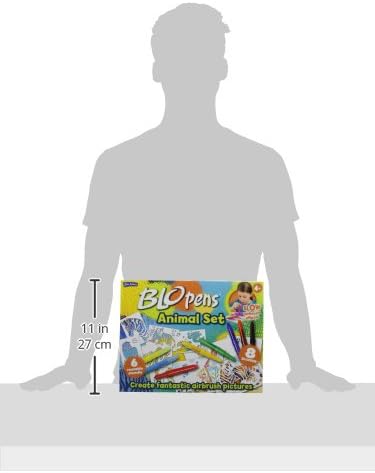 John Adams BLOPENS Animal Activity Set - 8 Colors & 6 Reusable Stencils for Airbrush Drawing