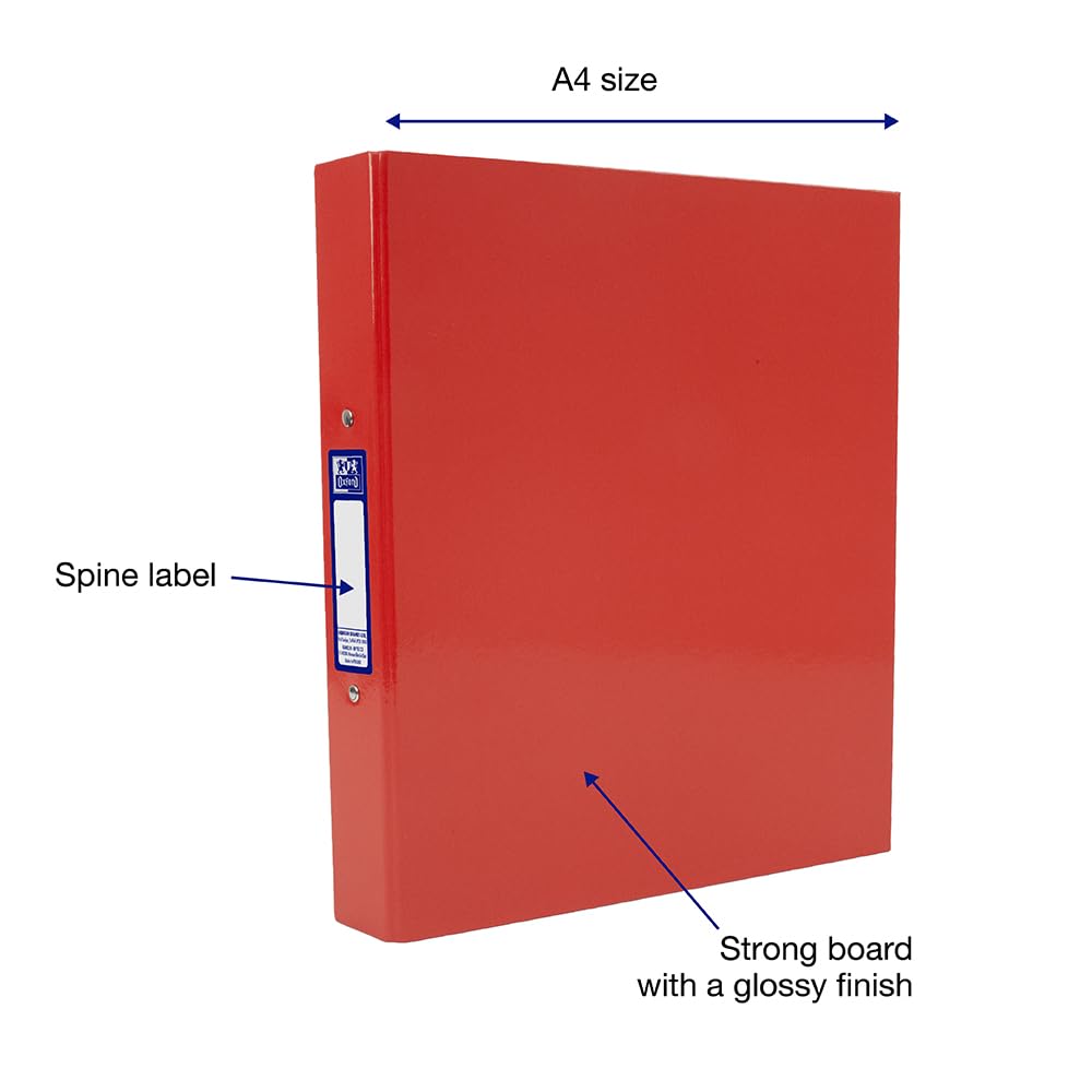 Oxford Premium A4 Ring Binder, Red Single Folder, 25mm Capacity, Laminated 2