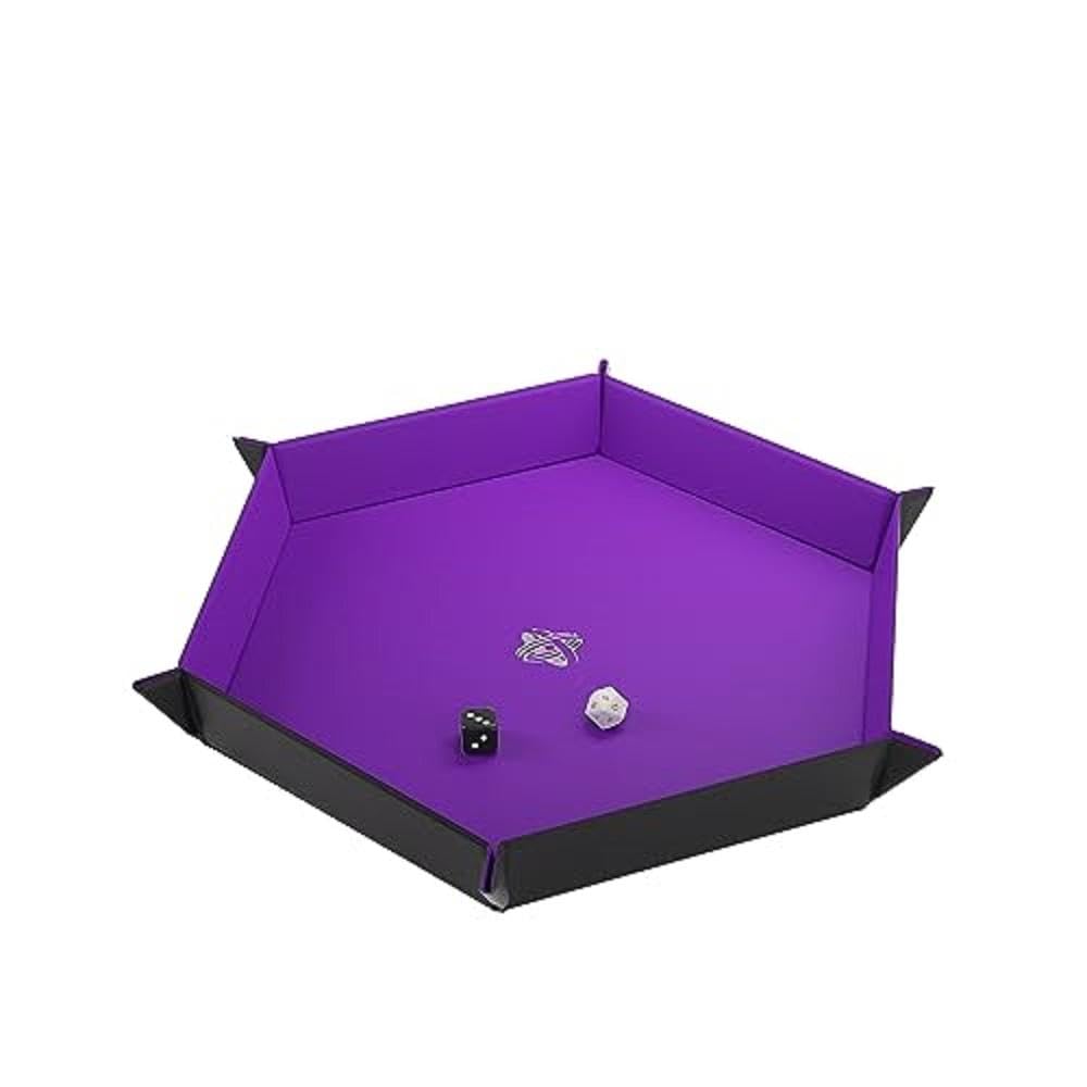 Gamegenic Magnetic Dice Tray - Hexagonal Reversible Dice Tray for Board Games, Black/Purple