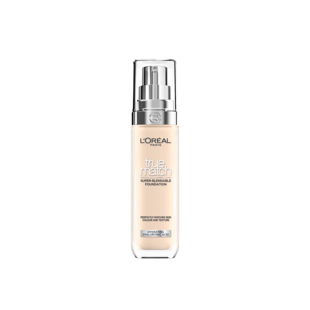 L'Oréal Paris True Match Liquid Foundation - Skincare Infused with Hyaluronic Acid, SPF 16, 1.W Golden Ivory, 30 ml