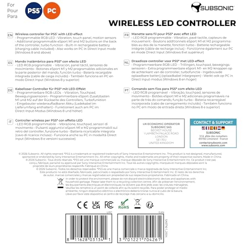 Subsonic SA5716-1 – Wireless Controller for PS5 & PC with Programmable Paddles, RGB LEDs, and Turbo Function 19