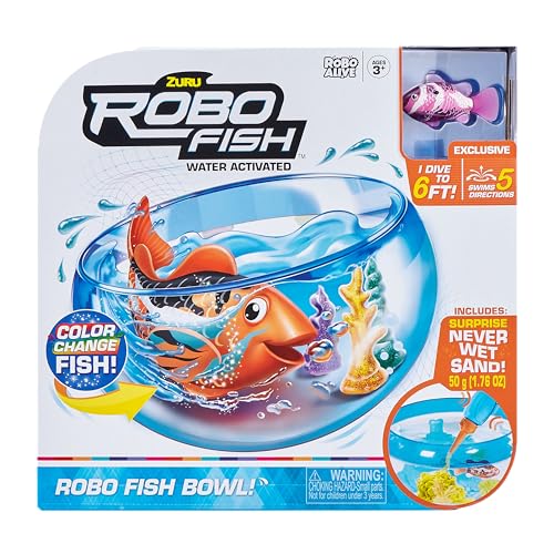 Robo Alive Robo Fish 7126 Robotic Toy Pet with Fish Tank and Never Wet Sand, Hyper-Realistic Swimming Fish for Kids and Teens