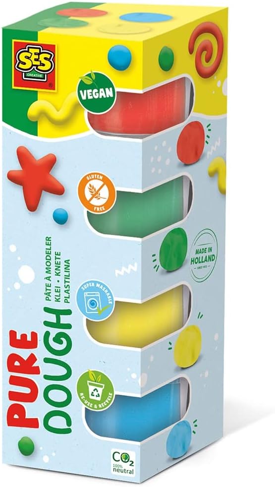 SES Creative Feel Good Dough Pure - 4-Pack Sensory Play Dough for Toddlers & Kids 1