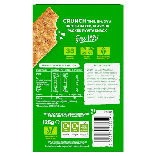 Ryvita Thins Snack It Sour Cream and Chive Flavour 125g Pack of 6 5