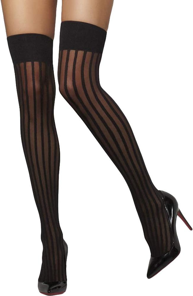 Fever Sheer Hold-Ups with Vertical Stripes - Black 1