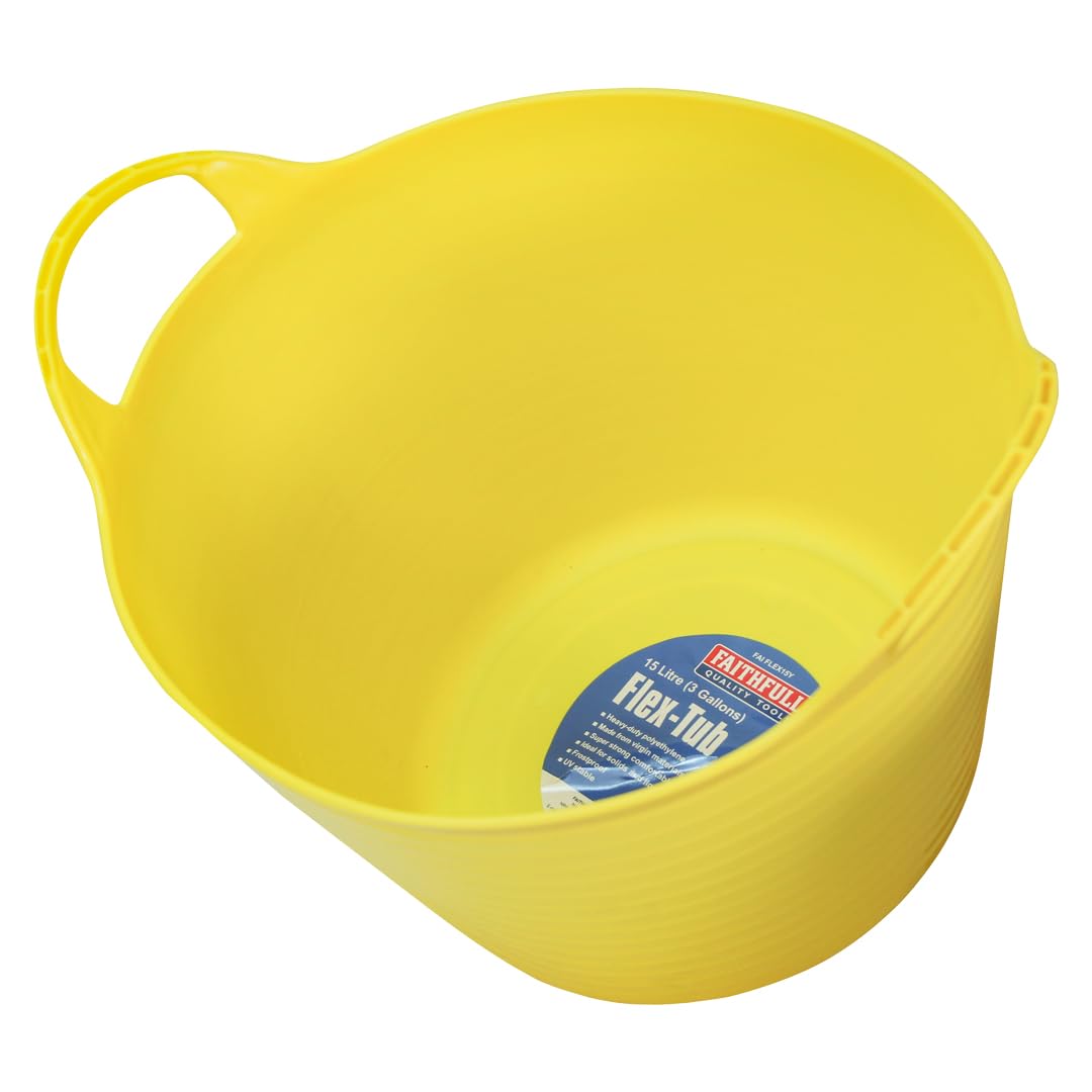 Faithfull Flex Tub - 15 Litre Multi-Purpose Flexible Bucket | Heavy-Duty Polyethylene | Yellow 1