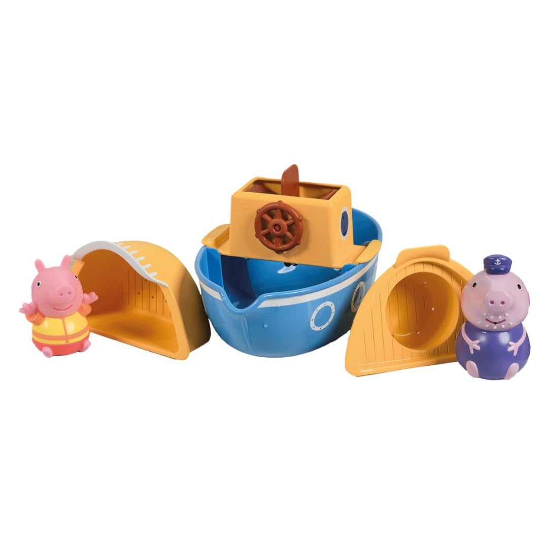 TOMY E73414 Toomies Grandpa Pig’s Splash & Pour Boat - 4 Pc Bath Time Playset 9