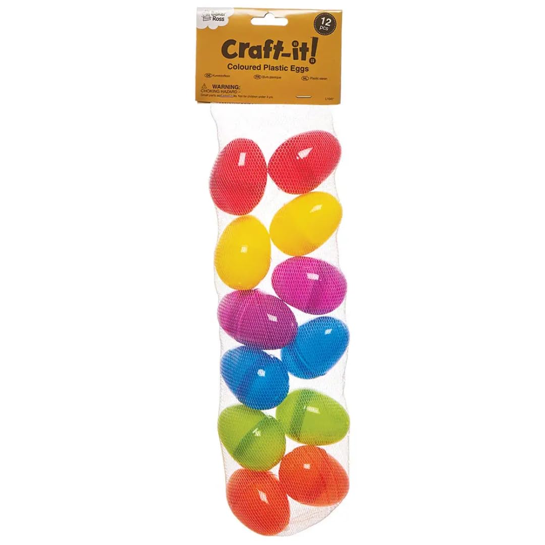 Baker Ross Colored Plastic Eggs (L1047) for Easter Treats and Party Bag Fillers - Pack of 12