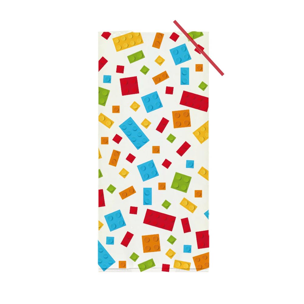 Anniversary House Pack of 40 Building Blocks Party Bags | 100% BOPP Material | Includes Twist Ties
