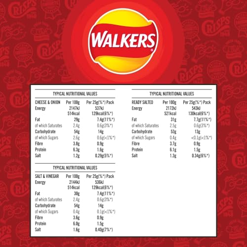 Walkers Classic Variety Multipack Crisps 6x25g - Ready Salted, Cheese & Onion, Salt & Vinegar 9