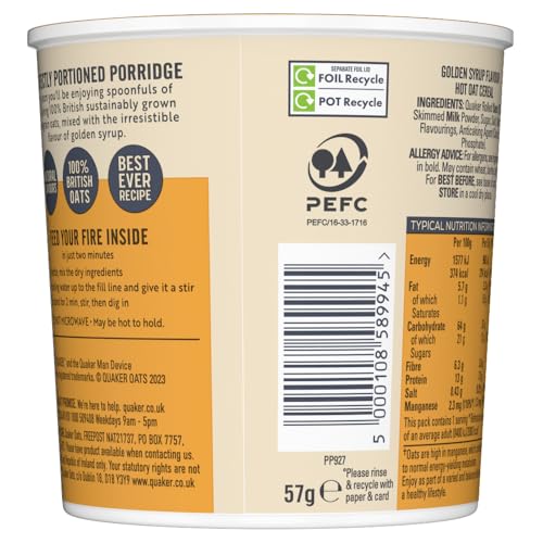Quaker Oat So Simple Golden Syrup Porridge Pots, 57g (Pack of 8)