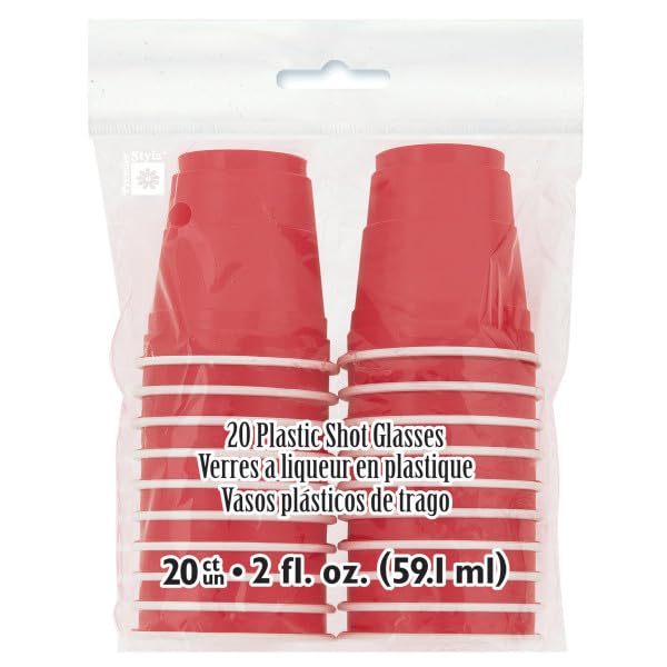 Unique Red Plastic Shot Glasses (59ml) Pack of 20 - Durable Party Tableware 2