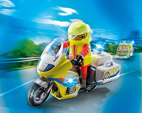 Playmobil 71205 Rescue – Notfallmotorrad mit Blinklicht, Motorrad-T