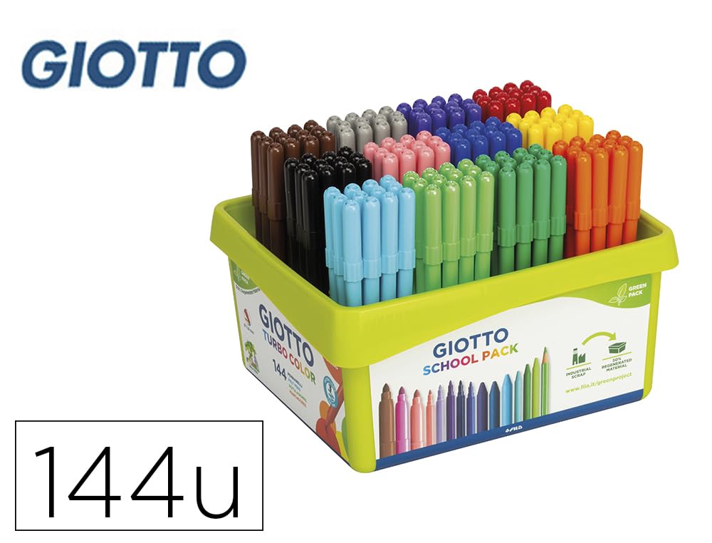 GIOTTO Turbocolor Felt Tip Fibre Pens - 144 Count School Pack | Fine 2.8mm Nib | Washable Ink 3
