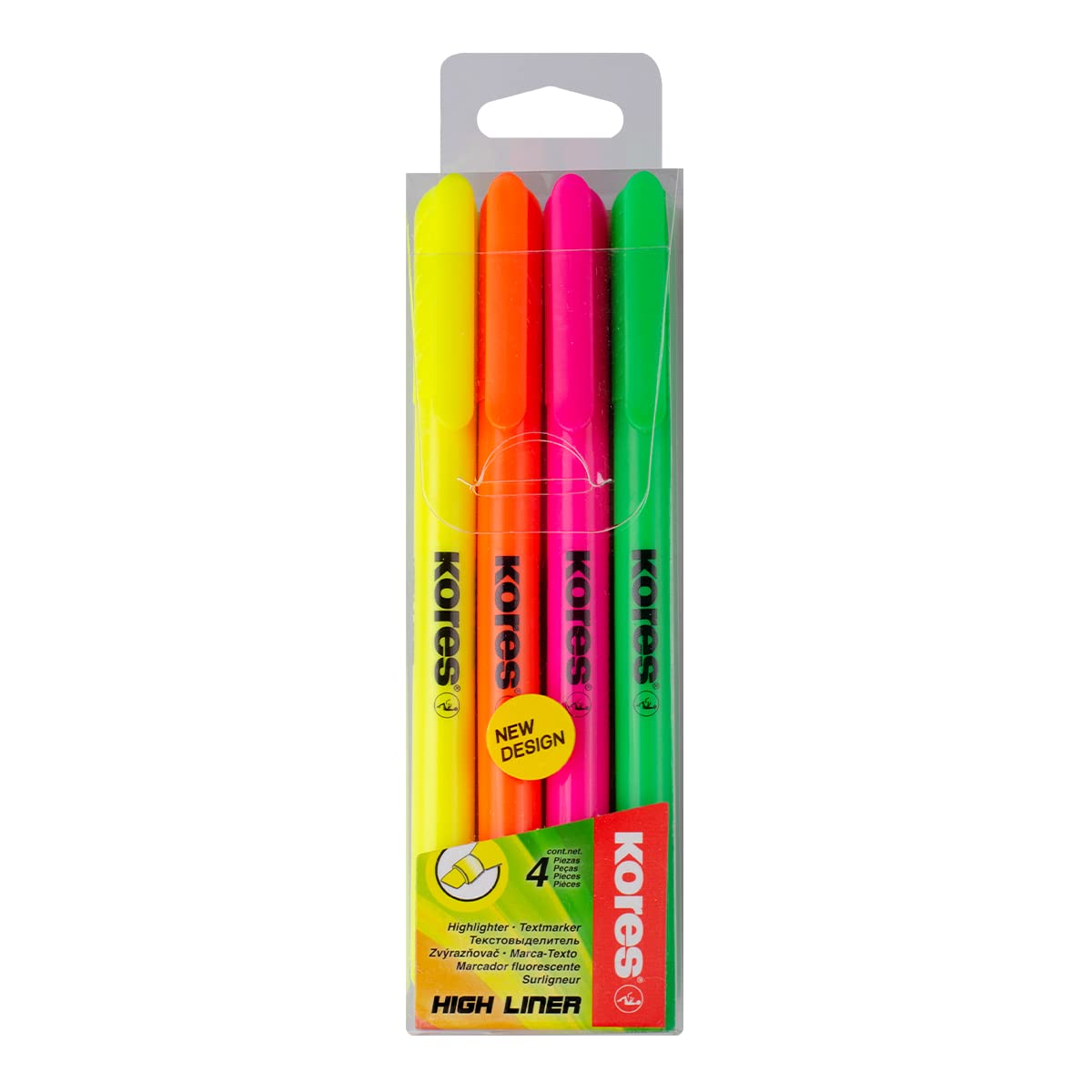 Kores High Liner Neon Highlighter Pens - Set of 4 | Chisel Tip 1-4mm | Water-Based Ink 1