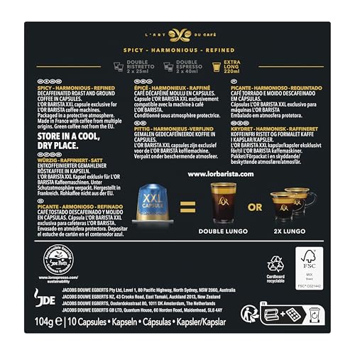 L'OR Barista Double Decaffeinato XXL Aluminium Coffee Capsules - Pack of 50 (5 x 10 Pods)