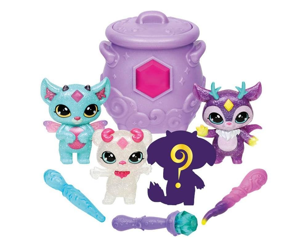 Magic Mixies Mixlings Sparkle Magic Mega 4 Pack with Mystery Mixling, 3 Magic Wands, and Cauldron for Kids