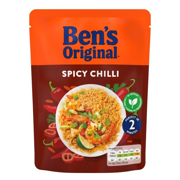 Ben's Original Spicy Chilli Microwave Rice, 6 x 220g Pouches – Vegetarian, No Artificial Additives