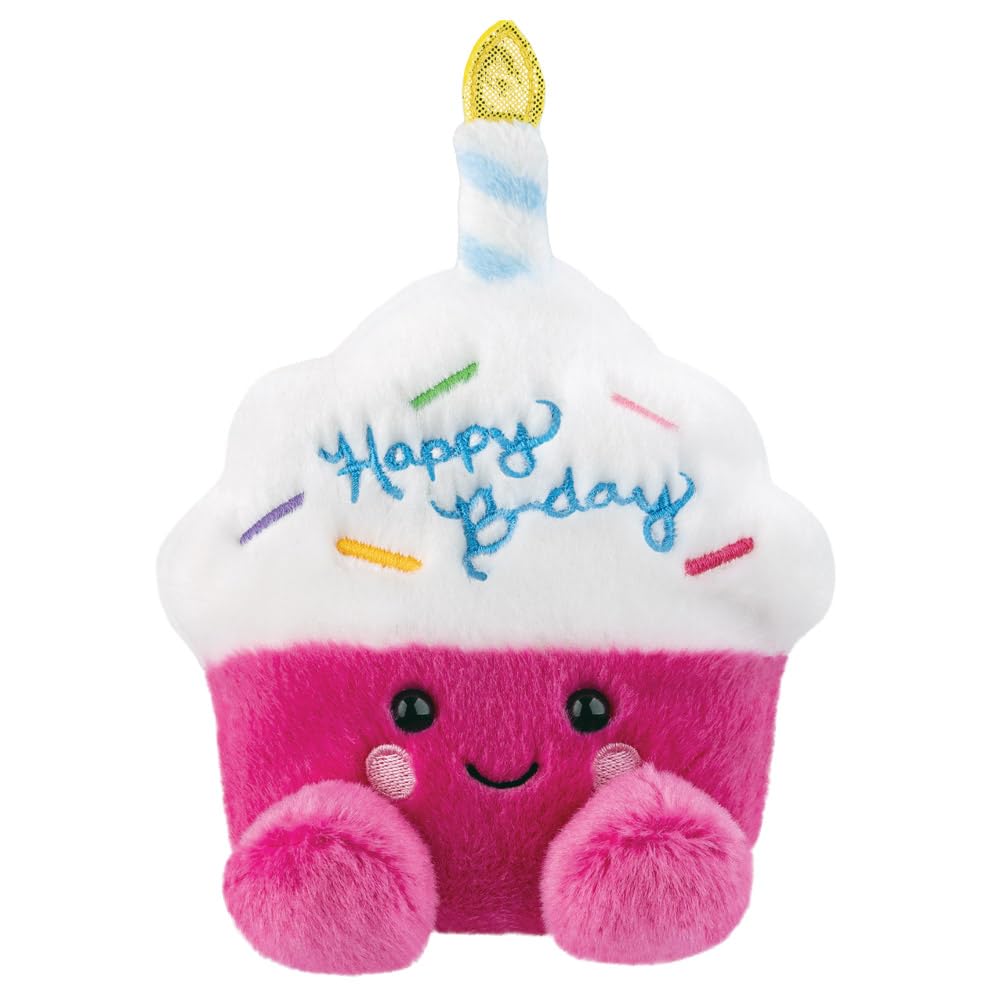 AURORA Palm Pals Sparkle Birthday Cupcake Soft Toy - 5in, Pink & White | Bean-Filled