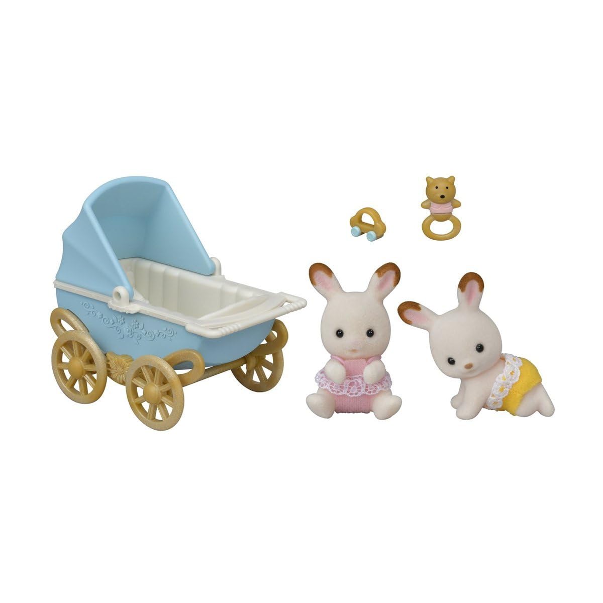 Sylvanian Families Chocolate Rabbit Twins Set - Includes Kabe & Breeze with Pram (Model 5432) 5